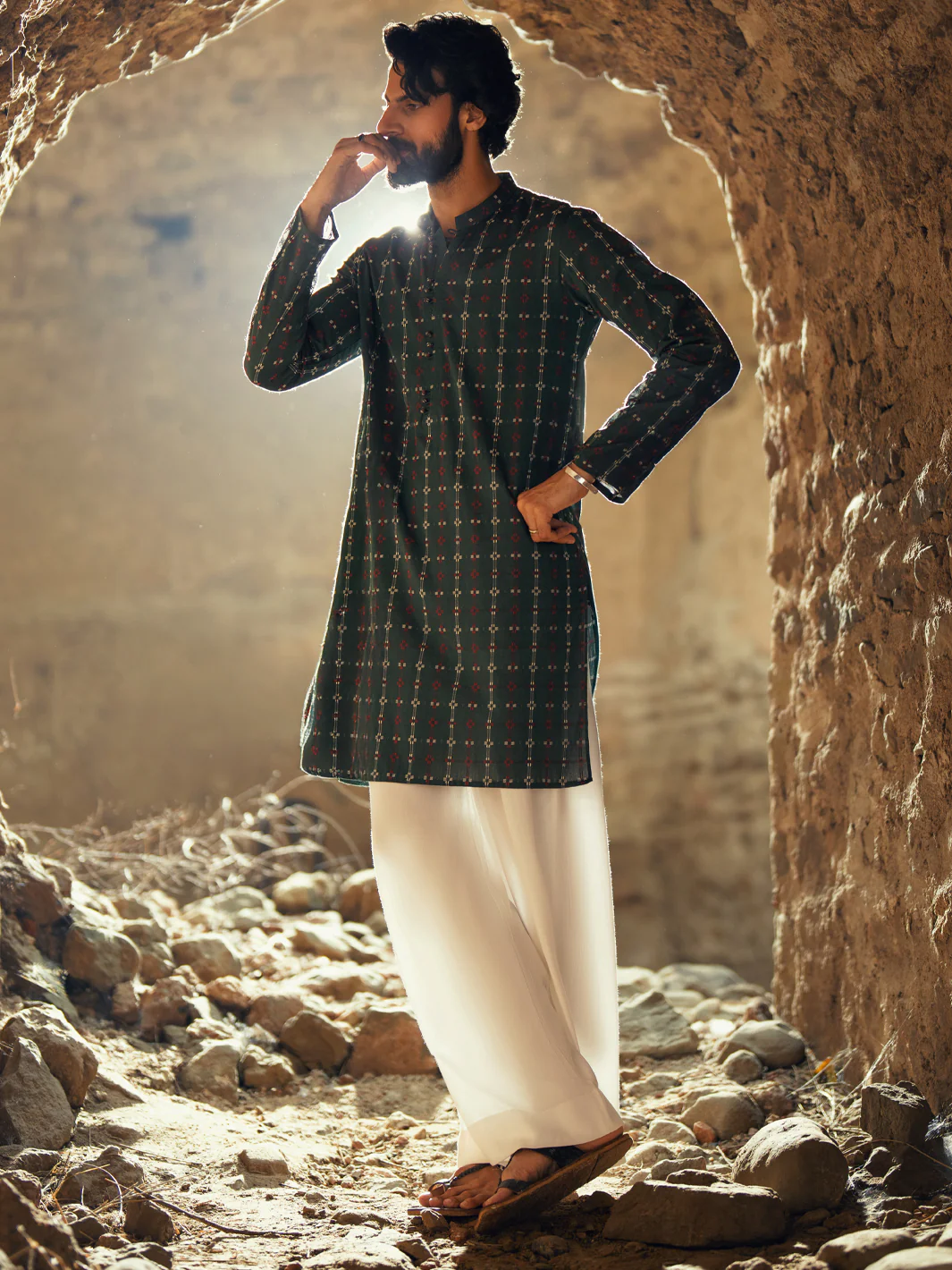 GREEN COTTON KURTA | AL-K-1288/AM-6309B - Image 4
