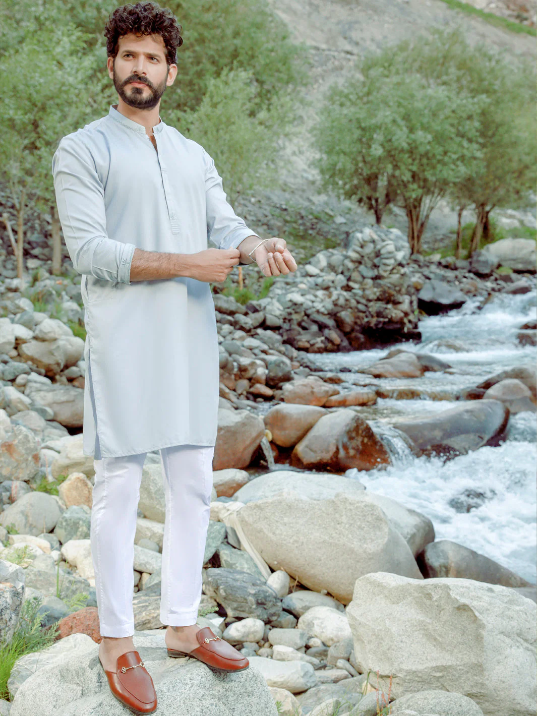LIGHT BLUE VISCOSE KURTA | AL-K-US-1017/AM-5045D - Image 3