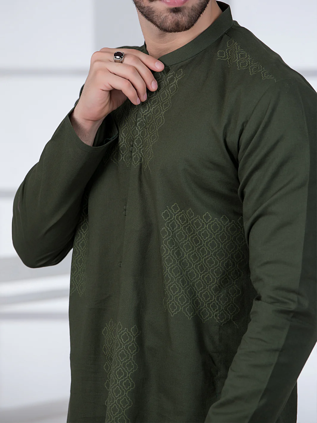 OLIVE GREEN COTTON KURTA | AL-K-US-1019/AM-5070B - Image 2