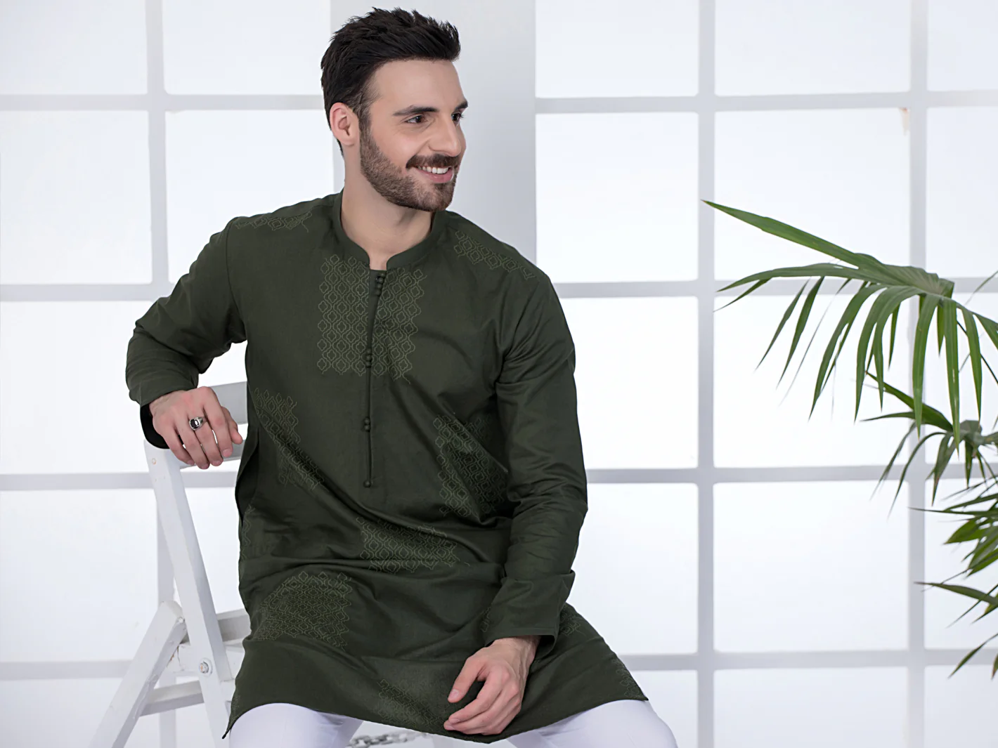 OLIVE GREEN COTTON KURTA | AL-K-US-1019/AM-5070B - Image 3
