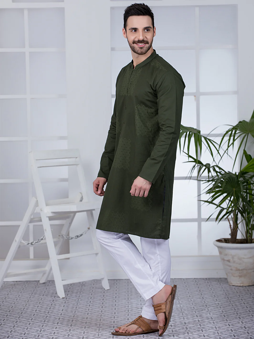 OLIVE GREEN COTTON KURTA | AL-K-US-1019/AM-5070B - Image 4