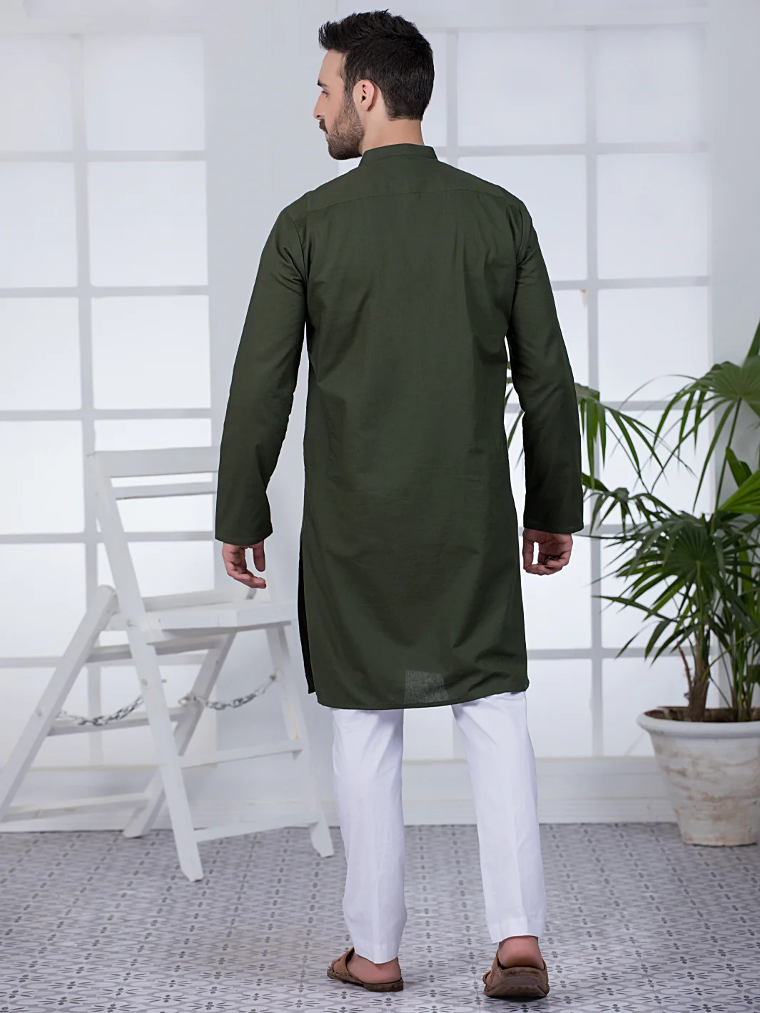 OLIVE GREEN COTTON KURTA | AL-K-US-1019/AM-5070B - Image 5