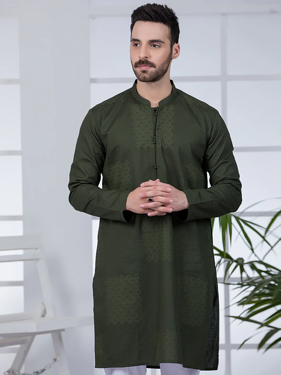 OLIVE GREEN COTTON KURTA | AL-K-US-1019/AM-5070B - Image 6
