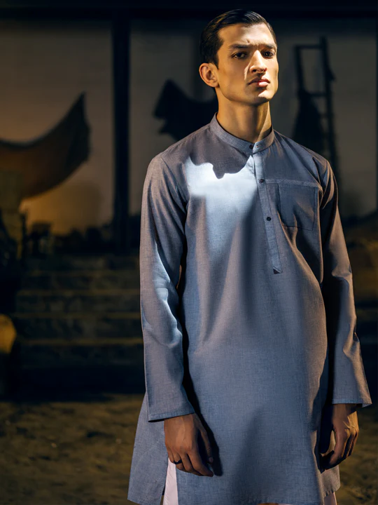 BLUE COTTON KURTA | AL-K-US-1040/AM-5094A - Image 3