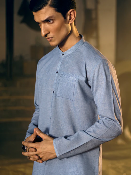 BLUE COTTON KURTA | AL-K-US-1040/AM-5094A - Image 6