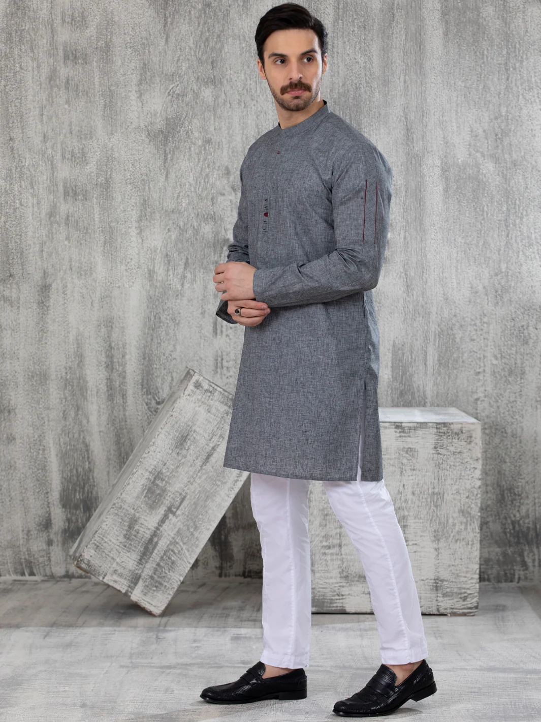 DARK GREY VISCOSE KURTA | AL-K-US-1042/AM-5094C - Image 4