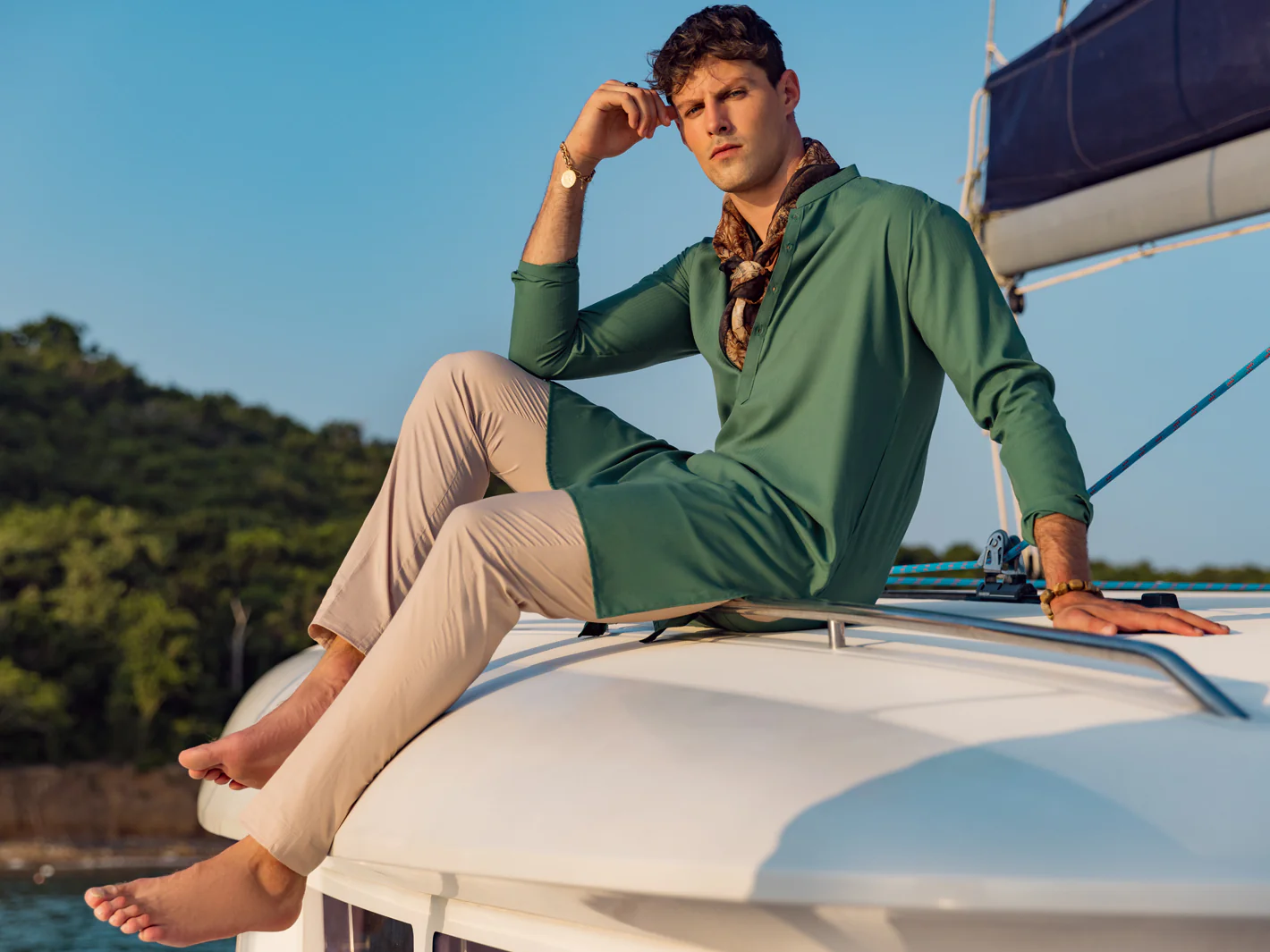 GREEN VISCOSE KURTA | AL-K-US-1047/AM-5075F - Image 3