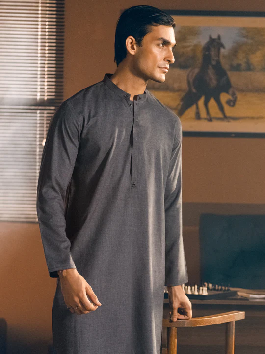 DARK GREY VISCOSE KURTA | AL-K-US-1049/AM-6008D - Image 3