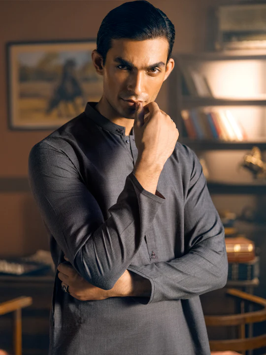 DARK GREY VISCOSE KURTA | AL-K-US-1049/AM-6008D - Image 4
