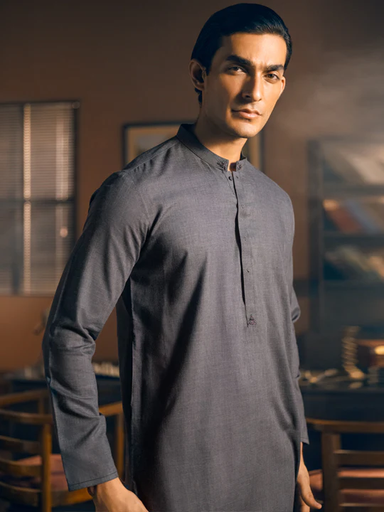DARK GREY VISCOSE KURTA | AL-K-US-1049/AM-6008D - Image 5