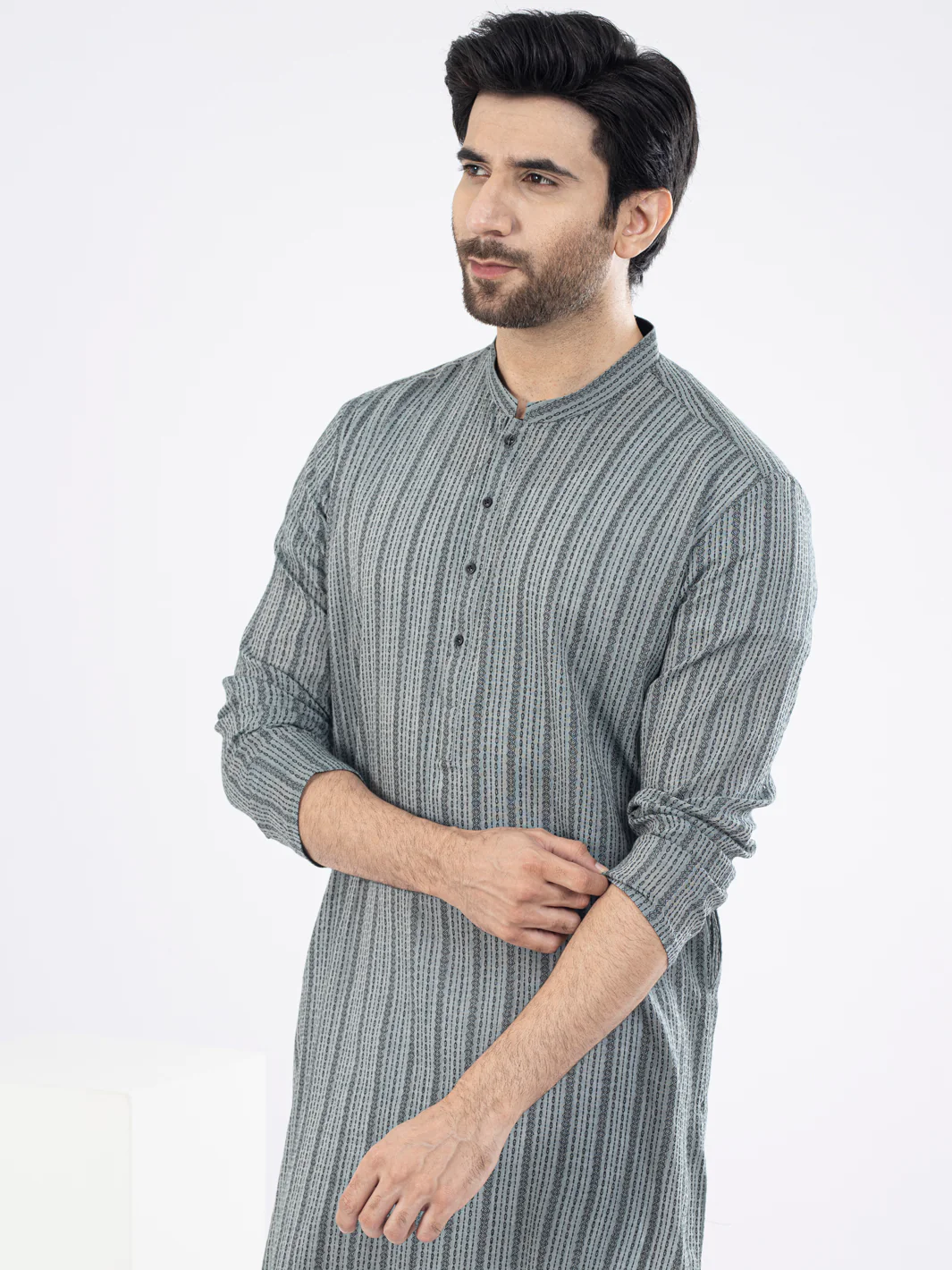 TEAL GREY COTTON KURTA | AL-K-US-1061/AM-5071F - Image 3