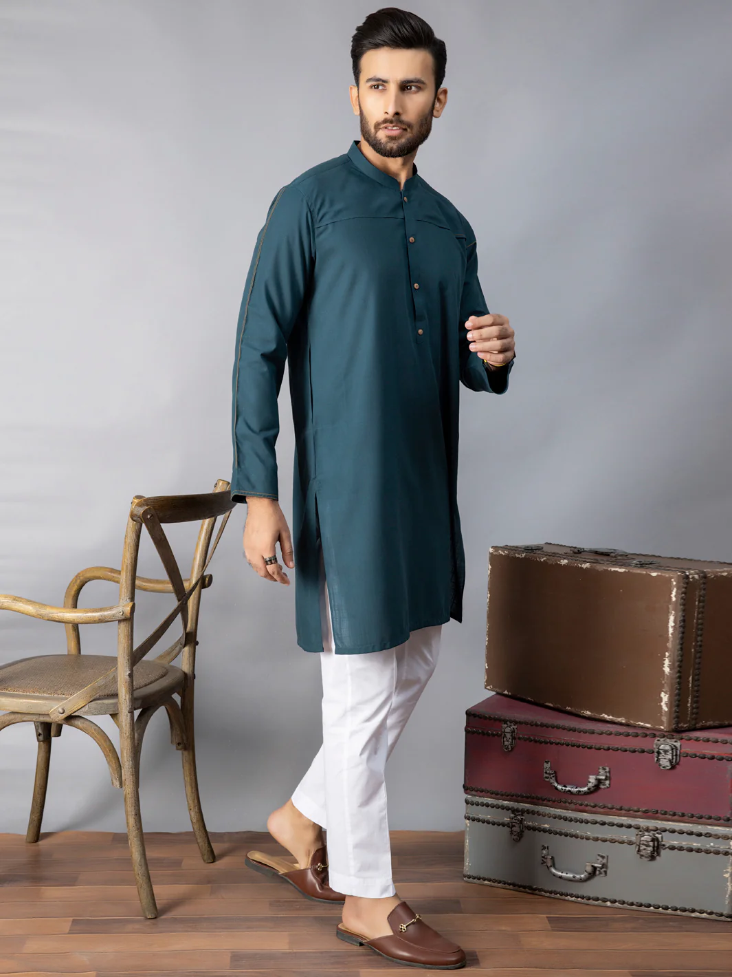 GREEN VISCOSE KURTA | AL-K-US-1070B/AM-6067B - Image 4