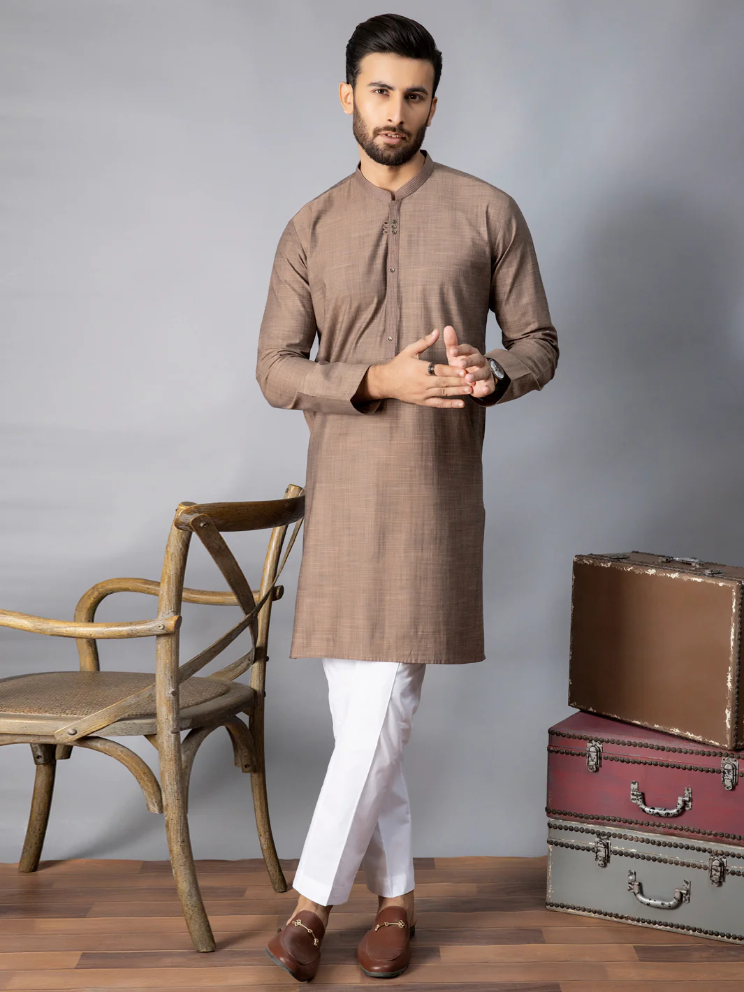 LIGHT BROWN VISCOSE KURTA | AL-K-US-1079/AM-6080C
