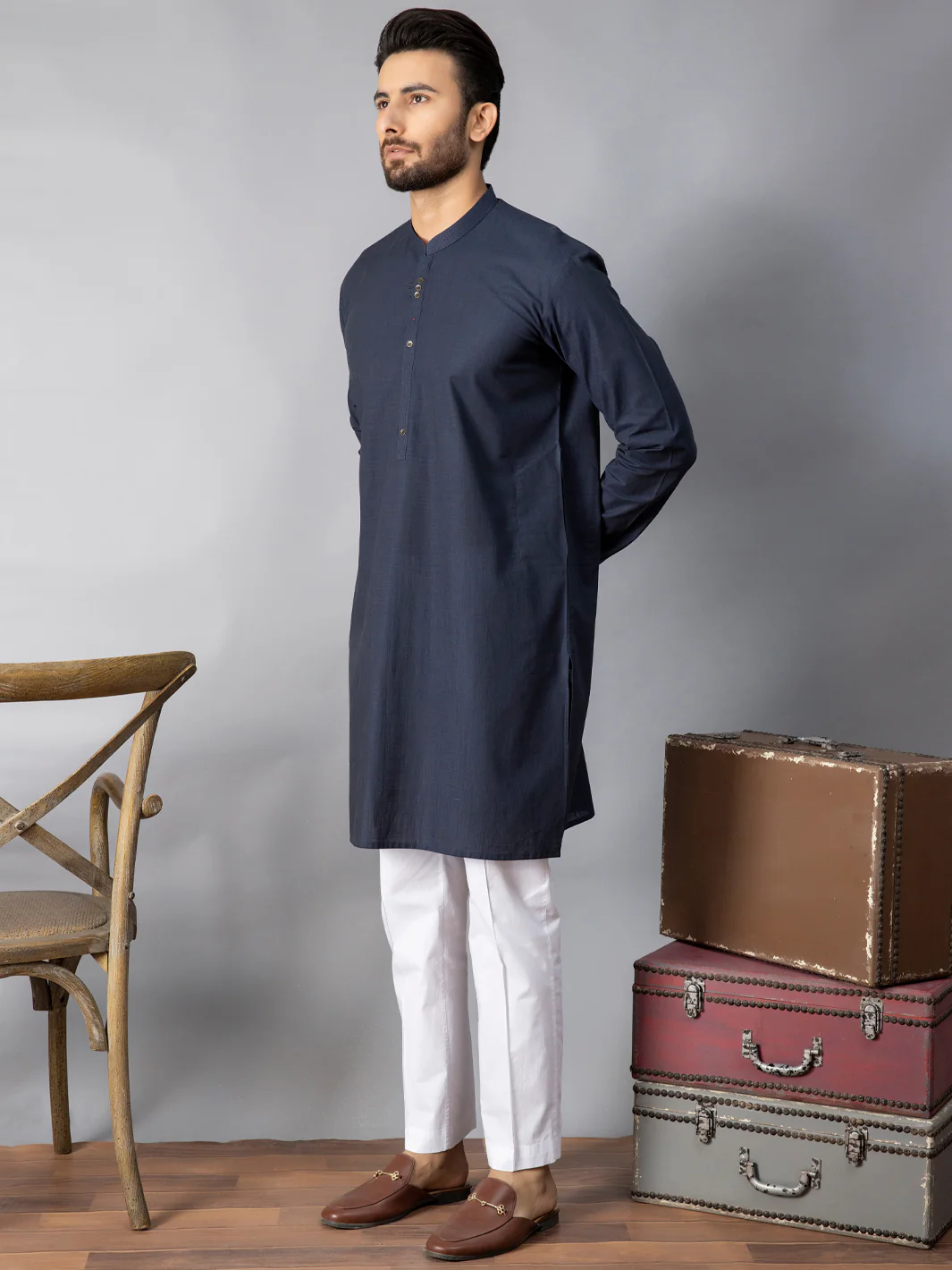 NAVY BLUE VISCOSE KURTA | AL-K-US-1080/AM-6080F - Image 4