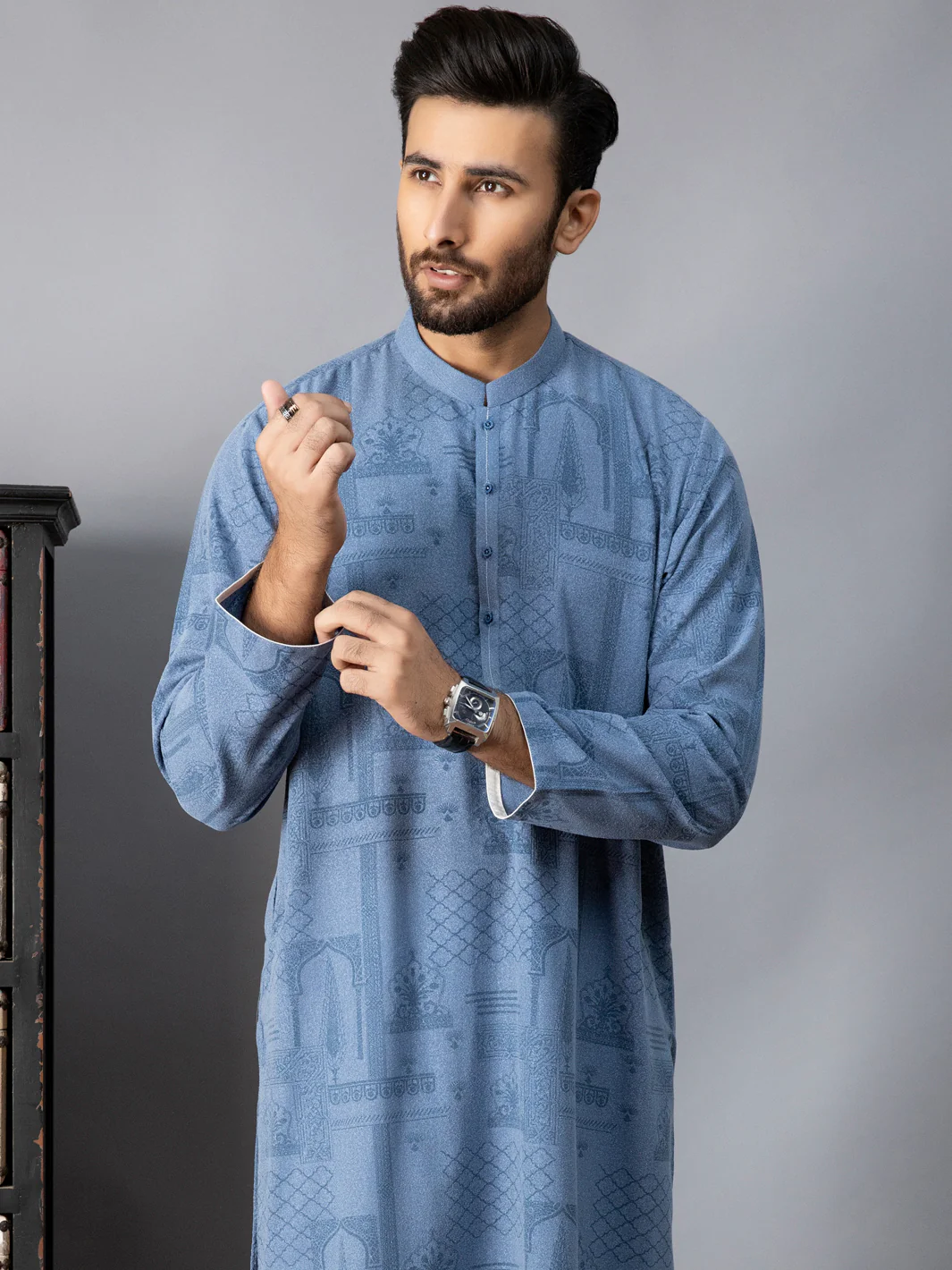 BLUE VISCOSE KURTA | AL-K-US-1082/AM-6087B - Image 3