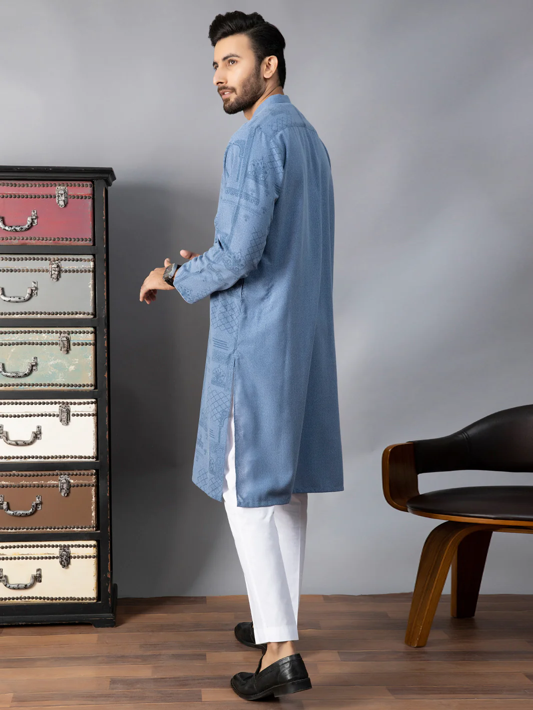 BLUE VISCOSE KURTA | AL-K-US-1082/AM-6087B - Image 4