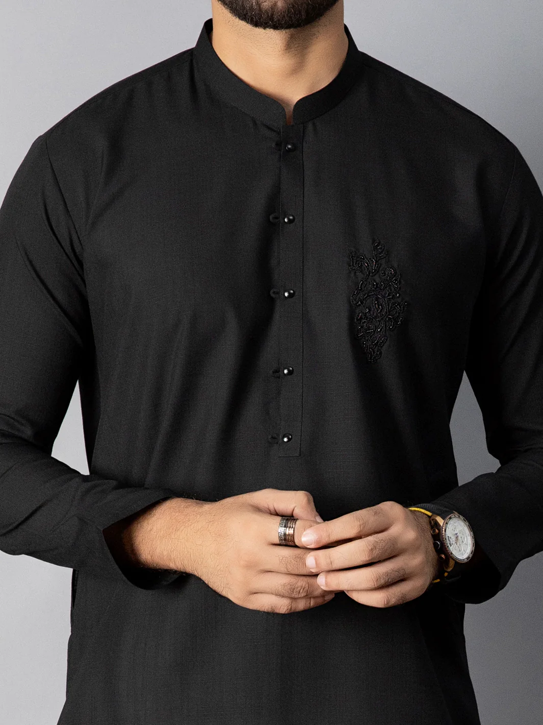 BLACK VISCOSE KURTA | AL-K-US-1084B/AM-6067D - Image 2