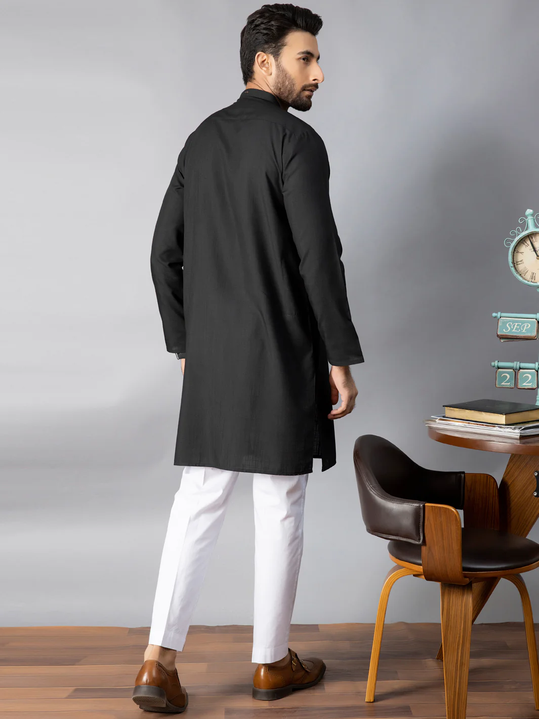 BLACK VISCOSE KURTA | AL-K-US-1084B/AM-6067D - Image 3