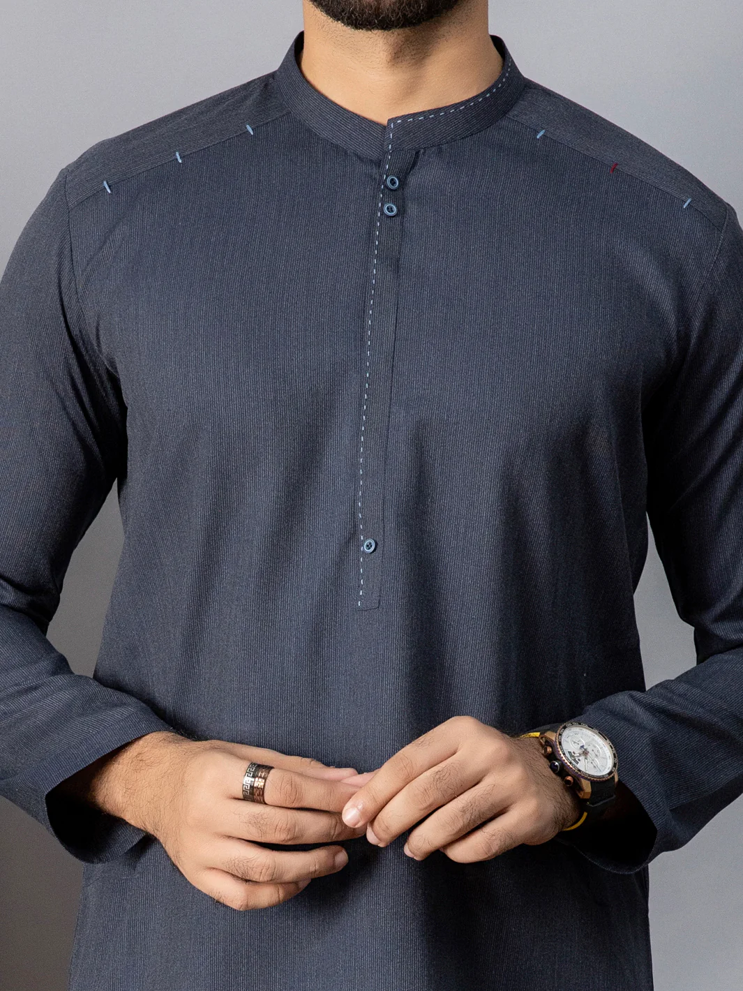 NAVY BLUE VISCOSE KURTA | AL-K-US-1086B/AM-6070B - Image 2