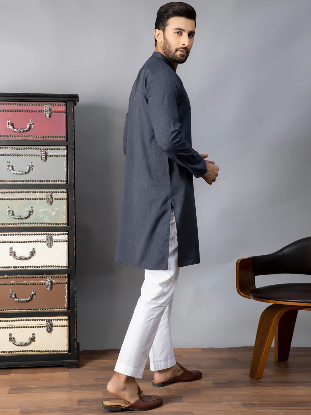 NAVY BLUE VISCOSE KURTA | AL-K-US-1086B/AM-6070B - Image 4