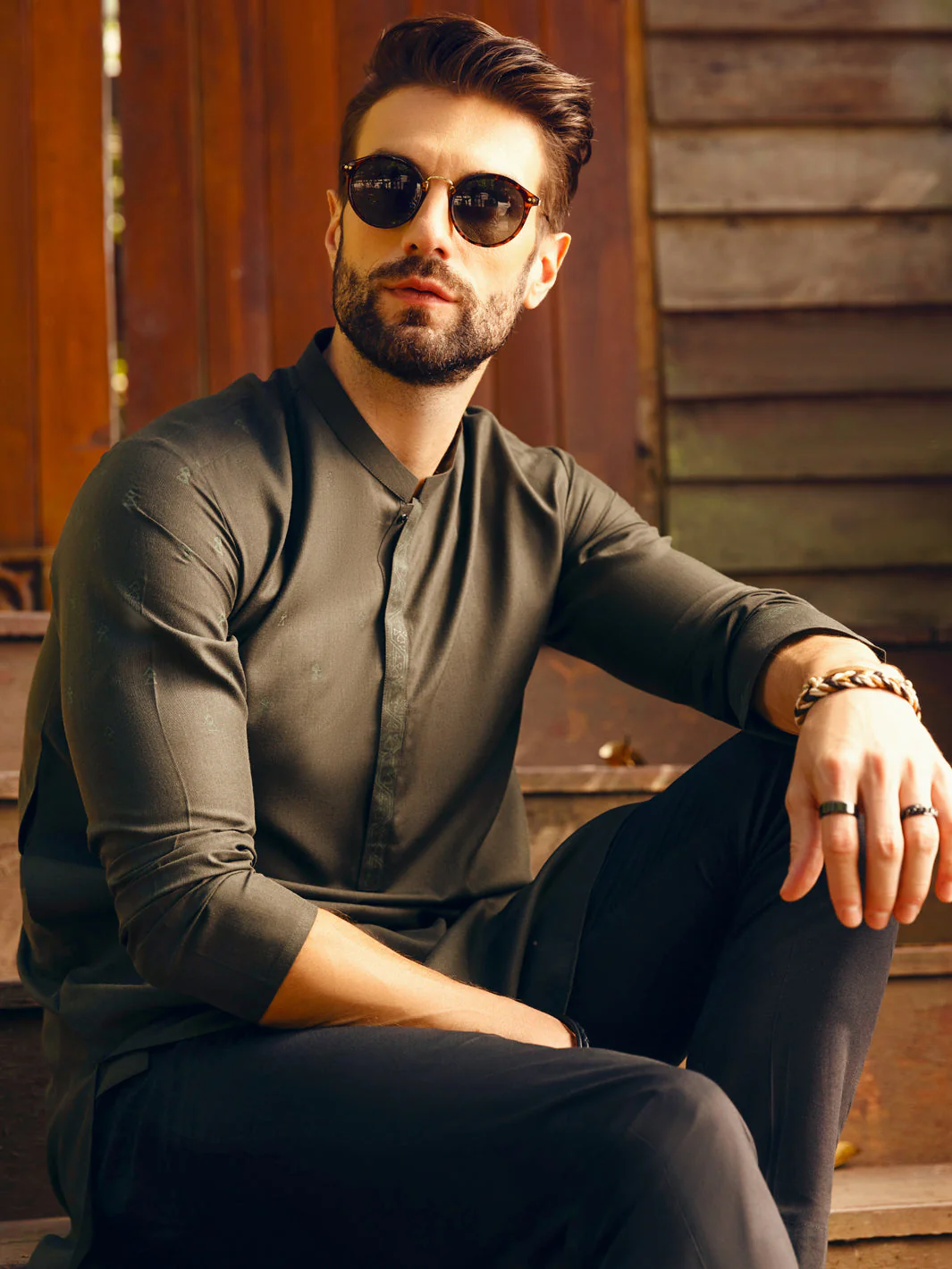 GREEN VISCOSE KURTA | AL-K-US-1093/AM-6110C - Image 2