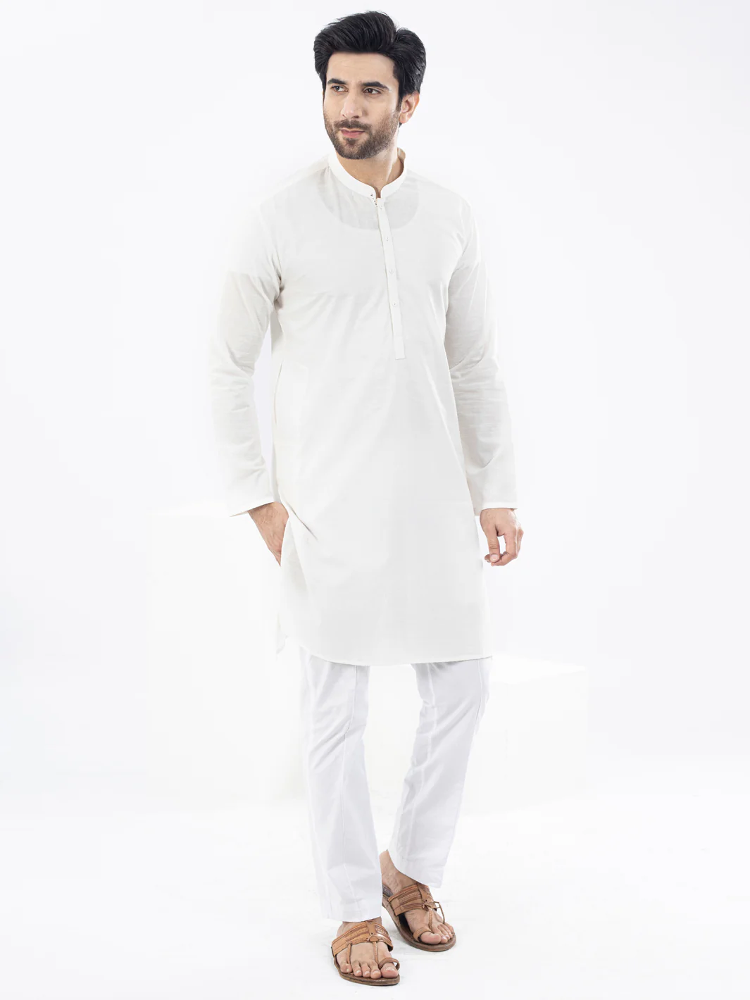 WHITE COTTON KURTA | AL-K-US-1099/AM-6007A - Image 4