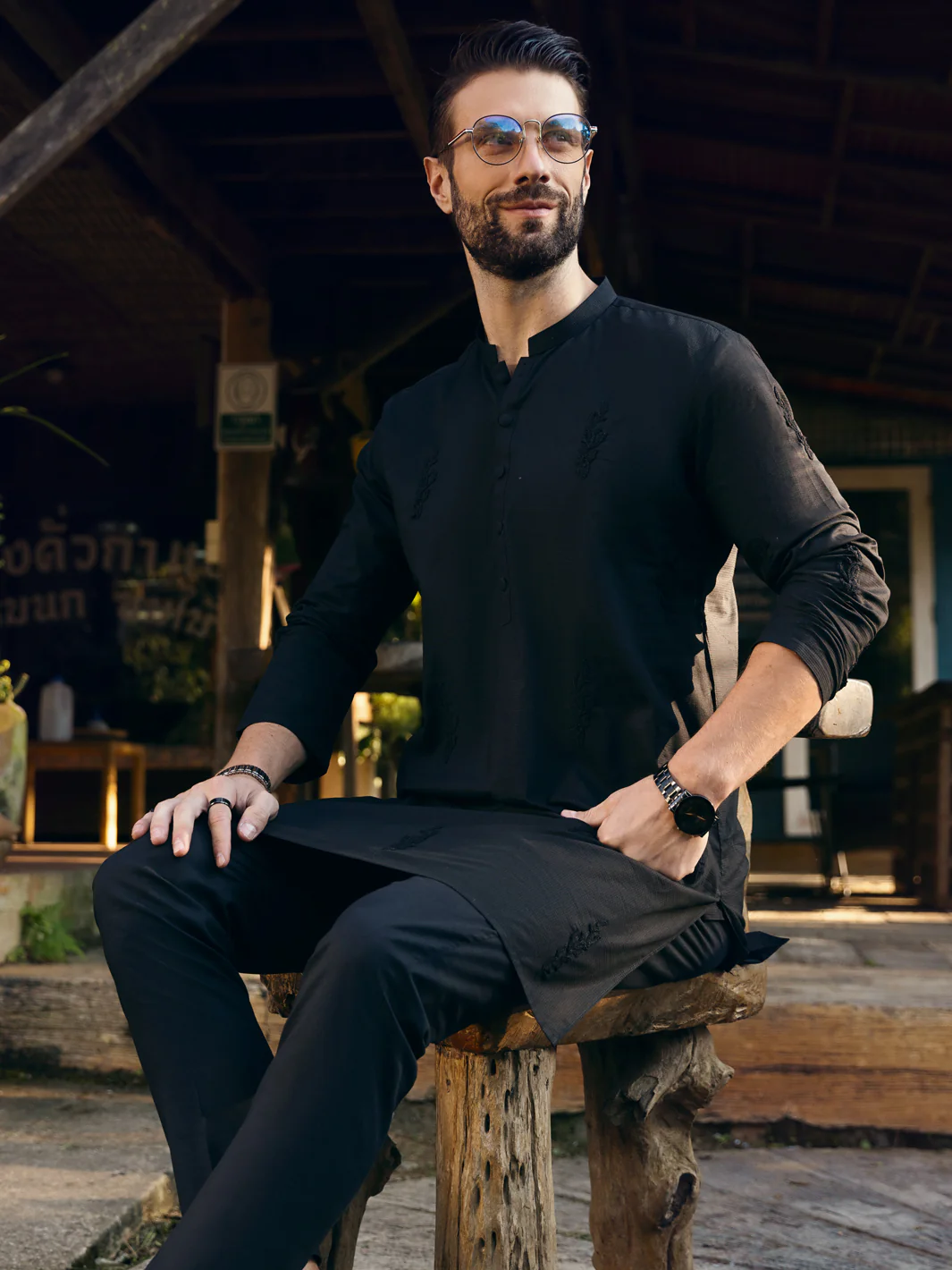 BLACK COTTON KURTA | AL-K-US-1103B/AM-6007F - Image 3