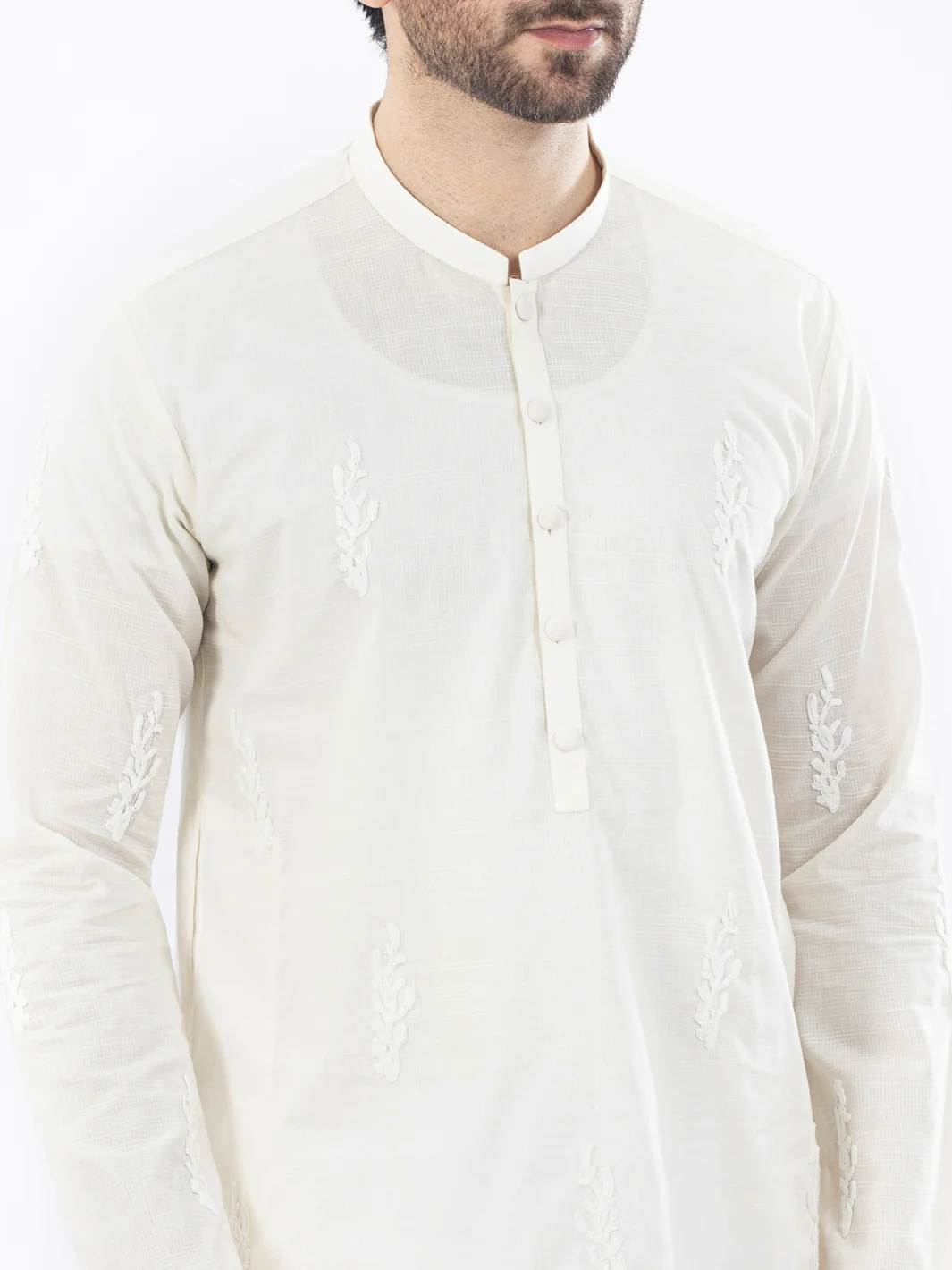 OFF WHITE COTTON KURTA | AL-K-US-1103E/AM-6007B - Image 2