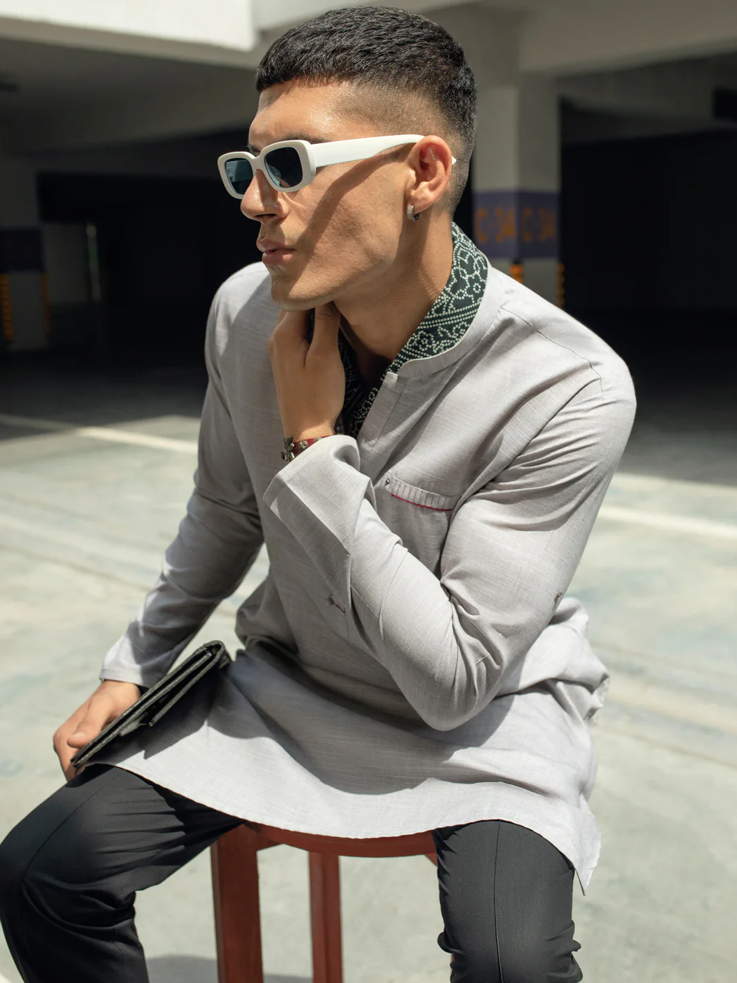 LIGHT GREY BLENDED KURTA | AL-K-US-1113C/AM-6116C - Image 2