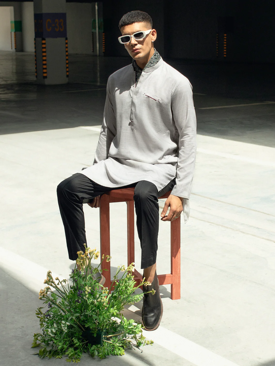 LIGHT GREY BLENDED KURTA | AL-K-US-1113C/AM-6116C - Image 3