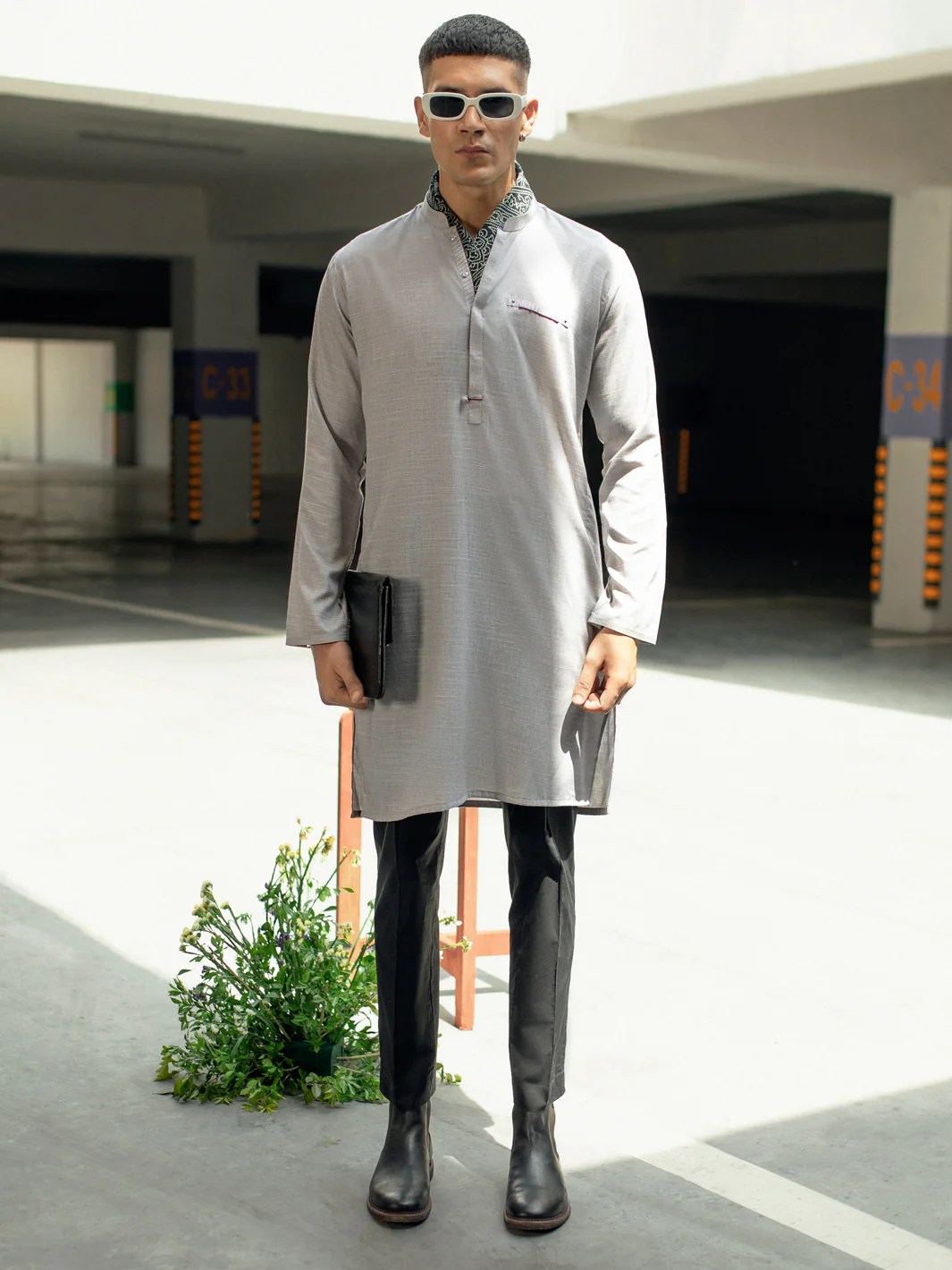 LIGHT GREY BLENDED KURTA | AL-K-US-1113C/AM-6116C - Image 4