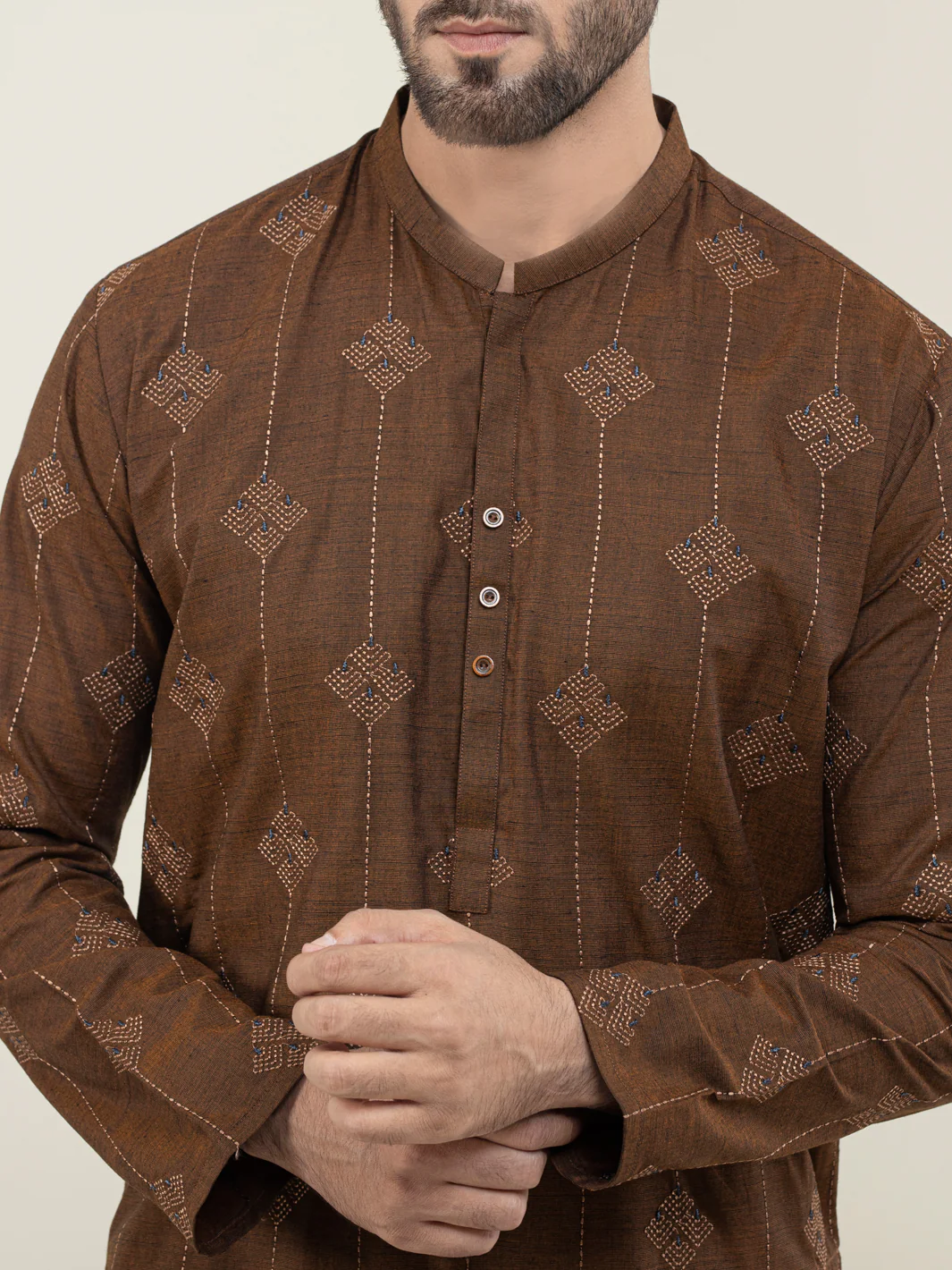 BROWN BLENDED KURTA | AL-K-US-1120D/AM-6116G - Image 3