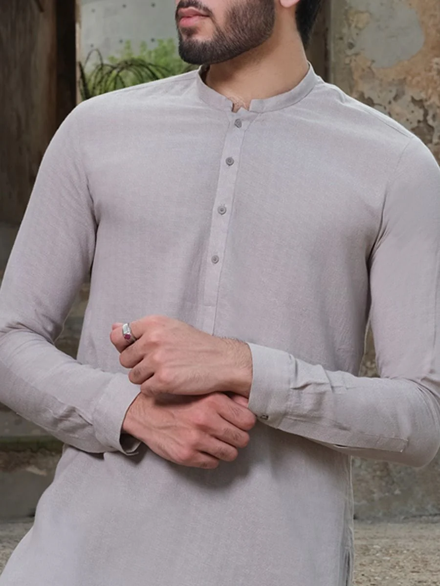 LIGHT GREY COTTON KURTA | AL-K-US-874 V-4 2020 - Image 2