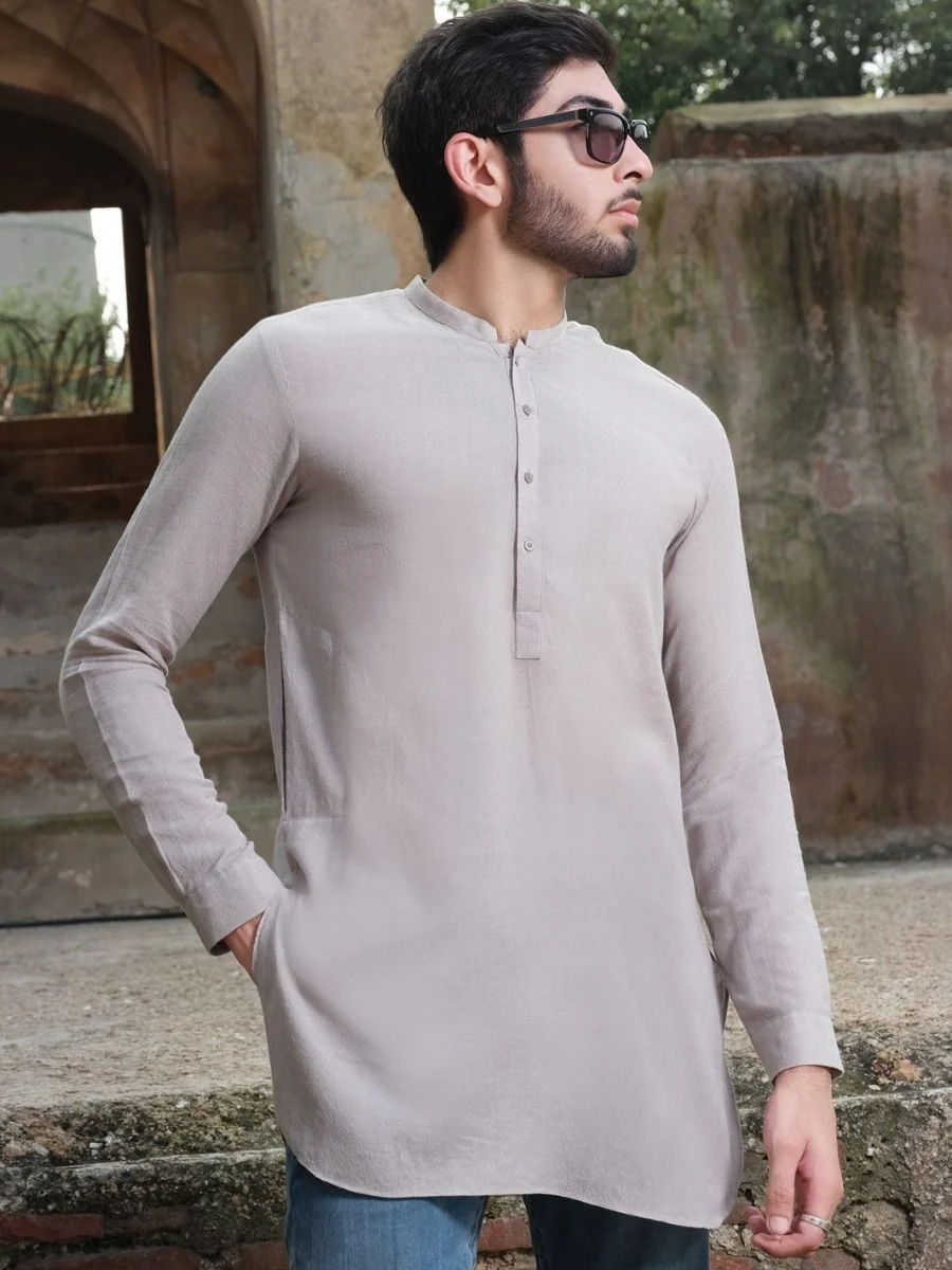 LIGHT GREY COTTON KURTA | AL-K-US-874 V-4 2020 - Image 3