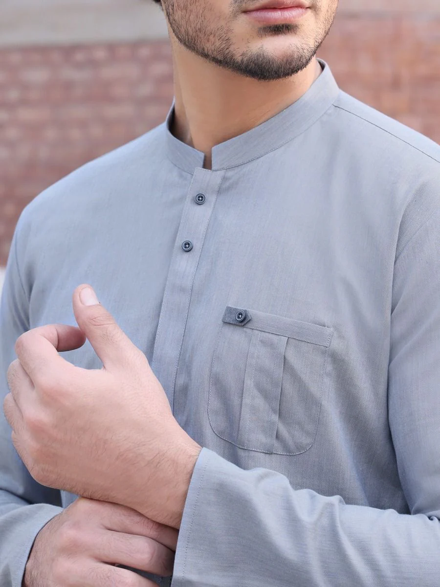 LIGHT BLUE COTTON KURTA | AL-K-US-886 V-1 2021 - Image 3