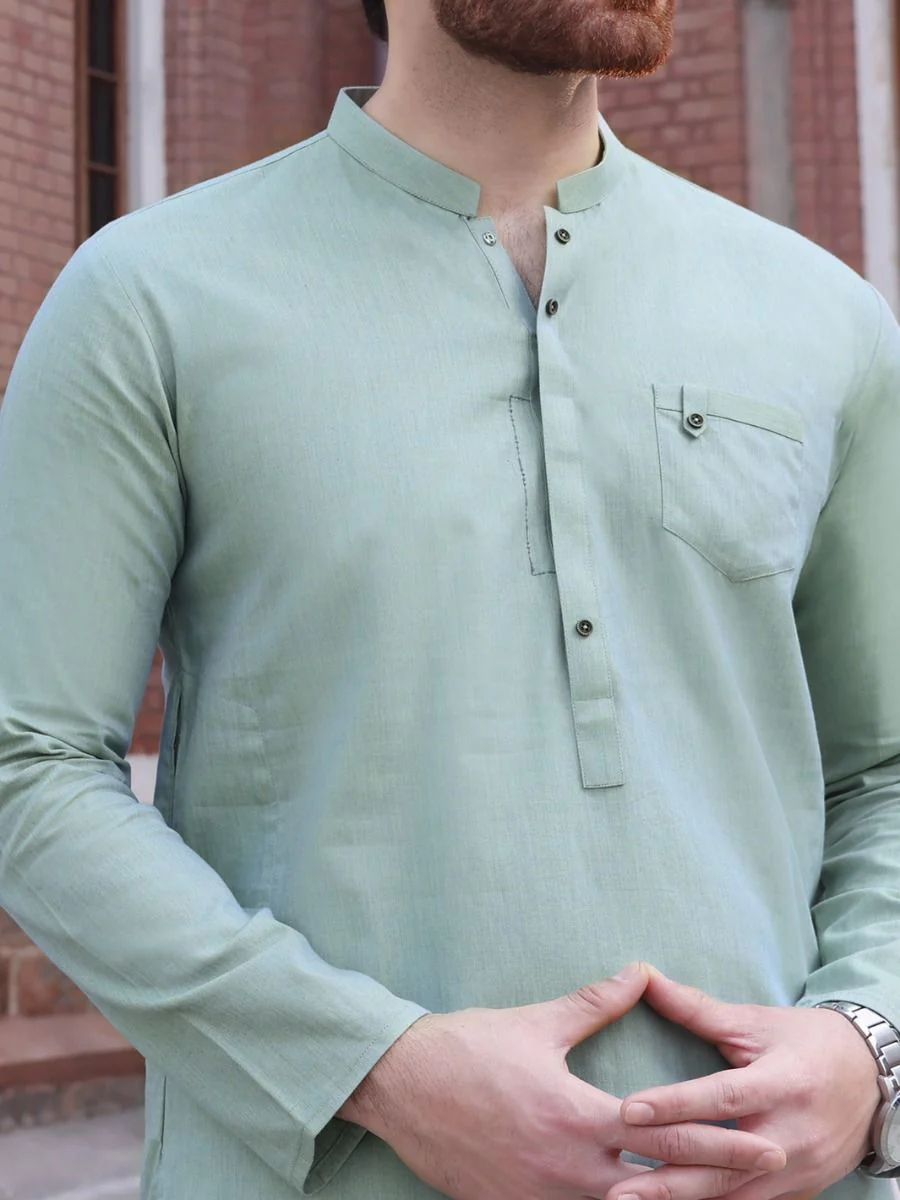 LIGHT GREEN COTTON KURTA | AL-K-US-888 V-1 2021 - Image 2