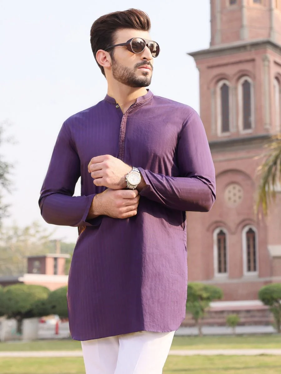 DARK PURPLE COTTON KURTA | AL-K-US-895 V-1 2021 - Image 3