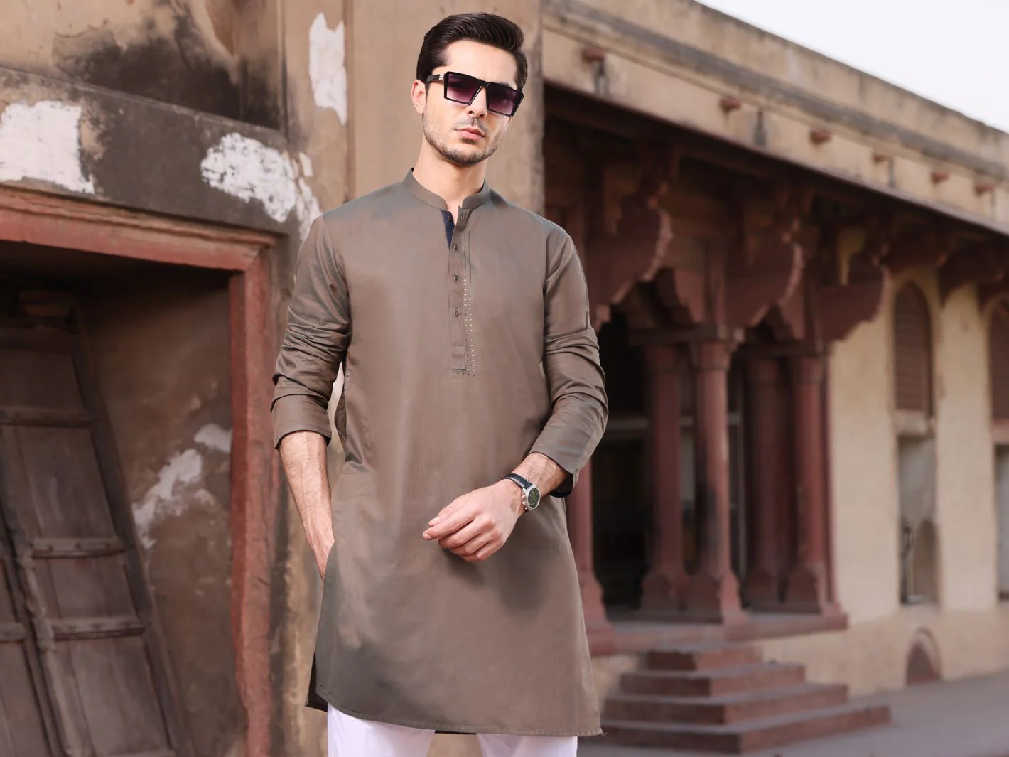 OLIVE GREEN COTTON KURTA | AL-K-US-902 V-2 2021 - Image 2