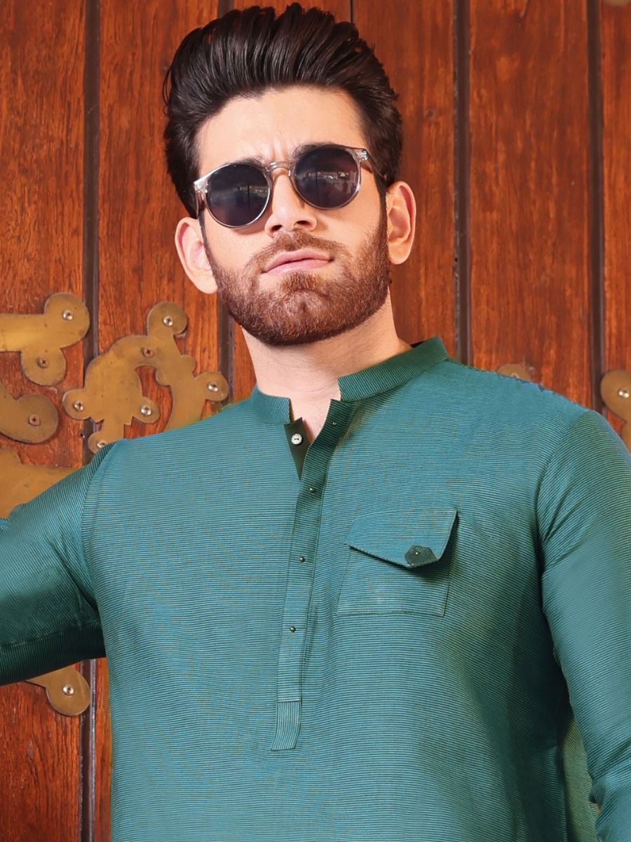 TEAL GREEN COTTON KURTA | AL-K-US-906 V-1 2021 - Image 2