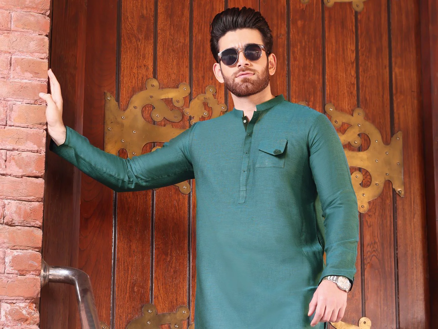 TEAL GREEN COTTON KURTA | AL-K-US-906 V-1 2021 - Image 3