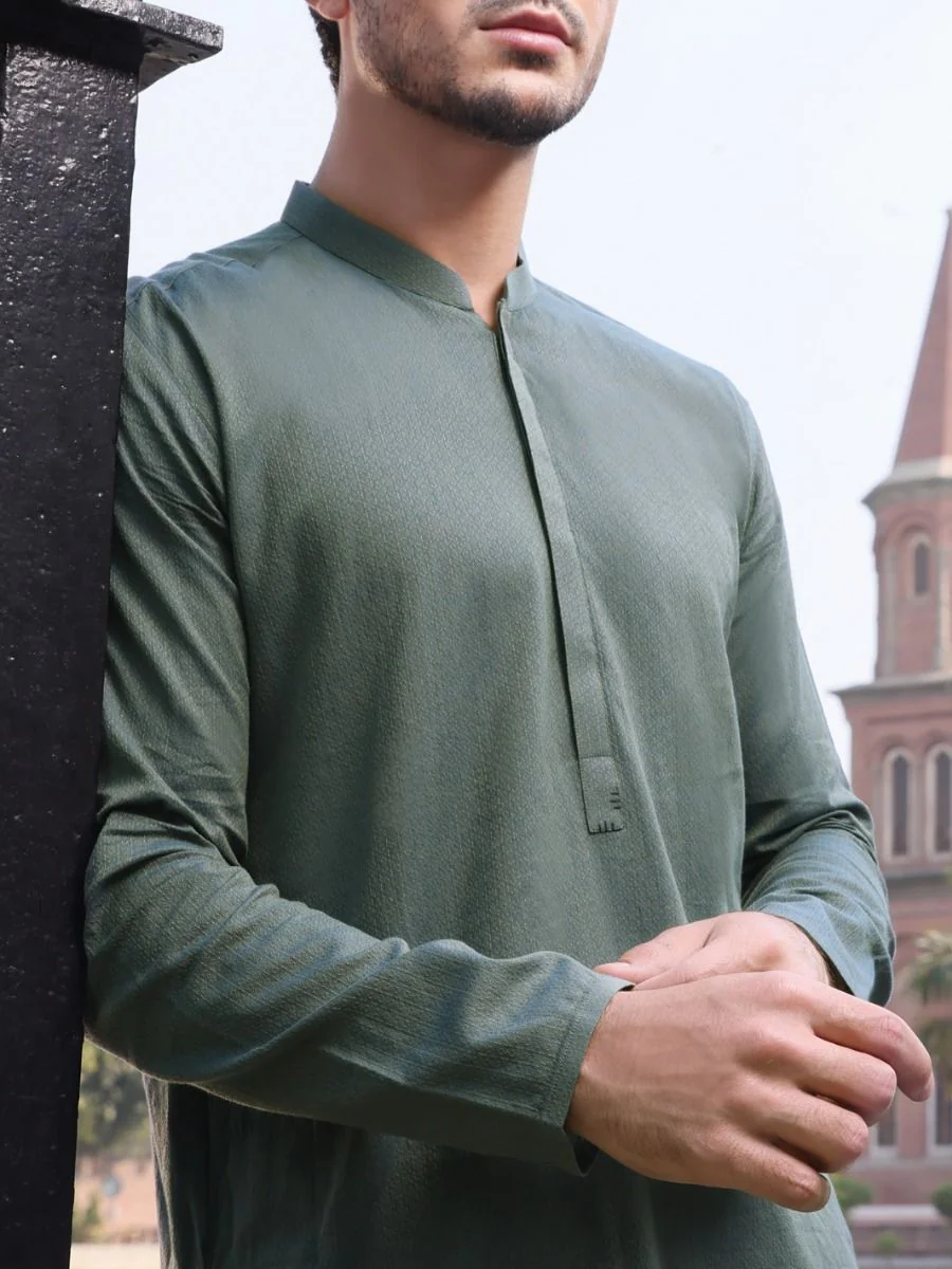 GREEN COTTON KURTA | AL-K-US-910 V-1 2021 - Image 2