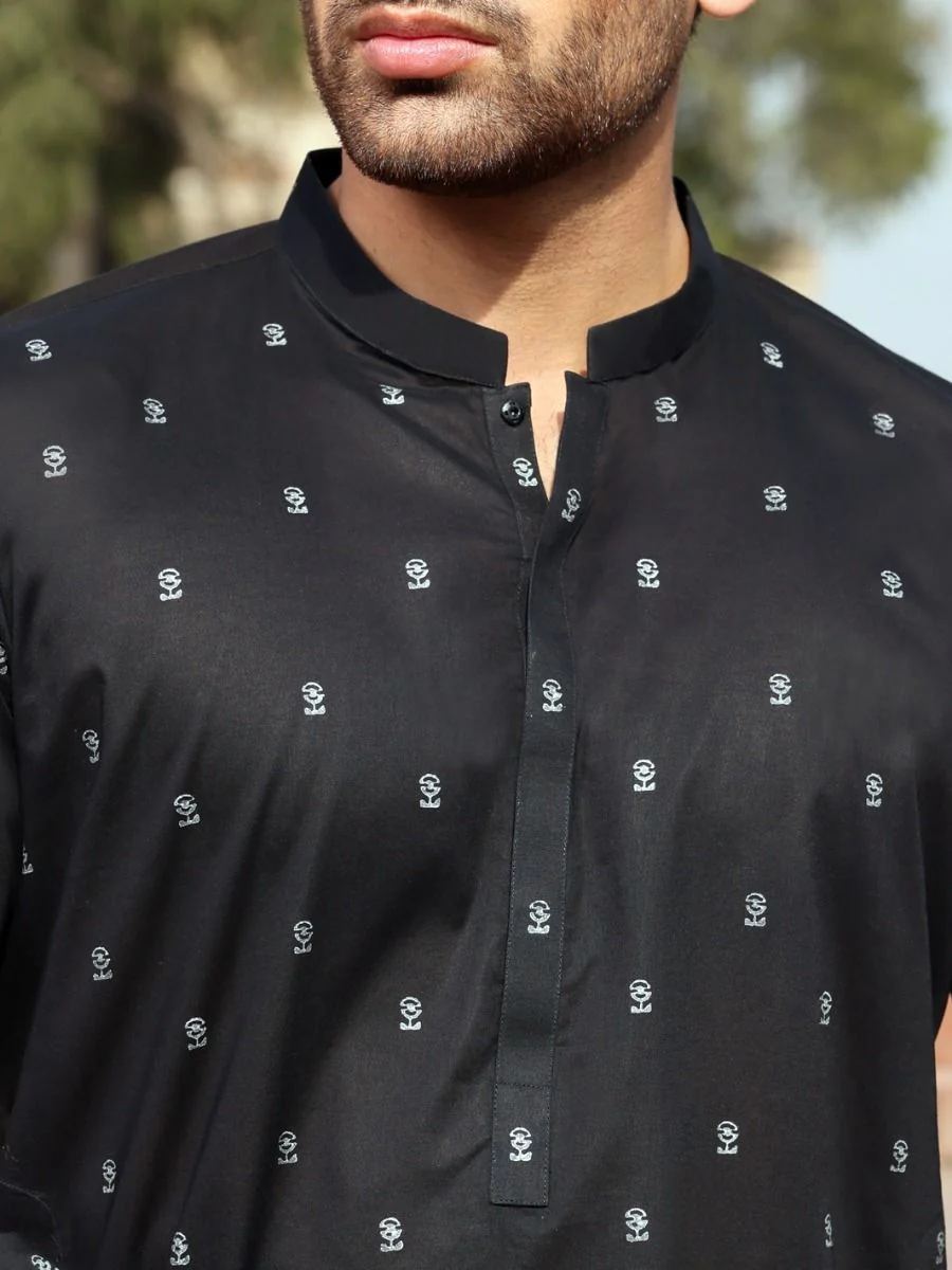 BLACK COTTON KURTA | AL-K-US-913C V-2 2021 - Image 2