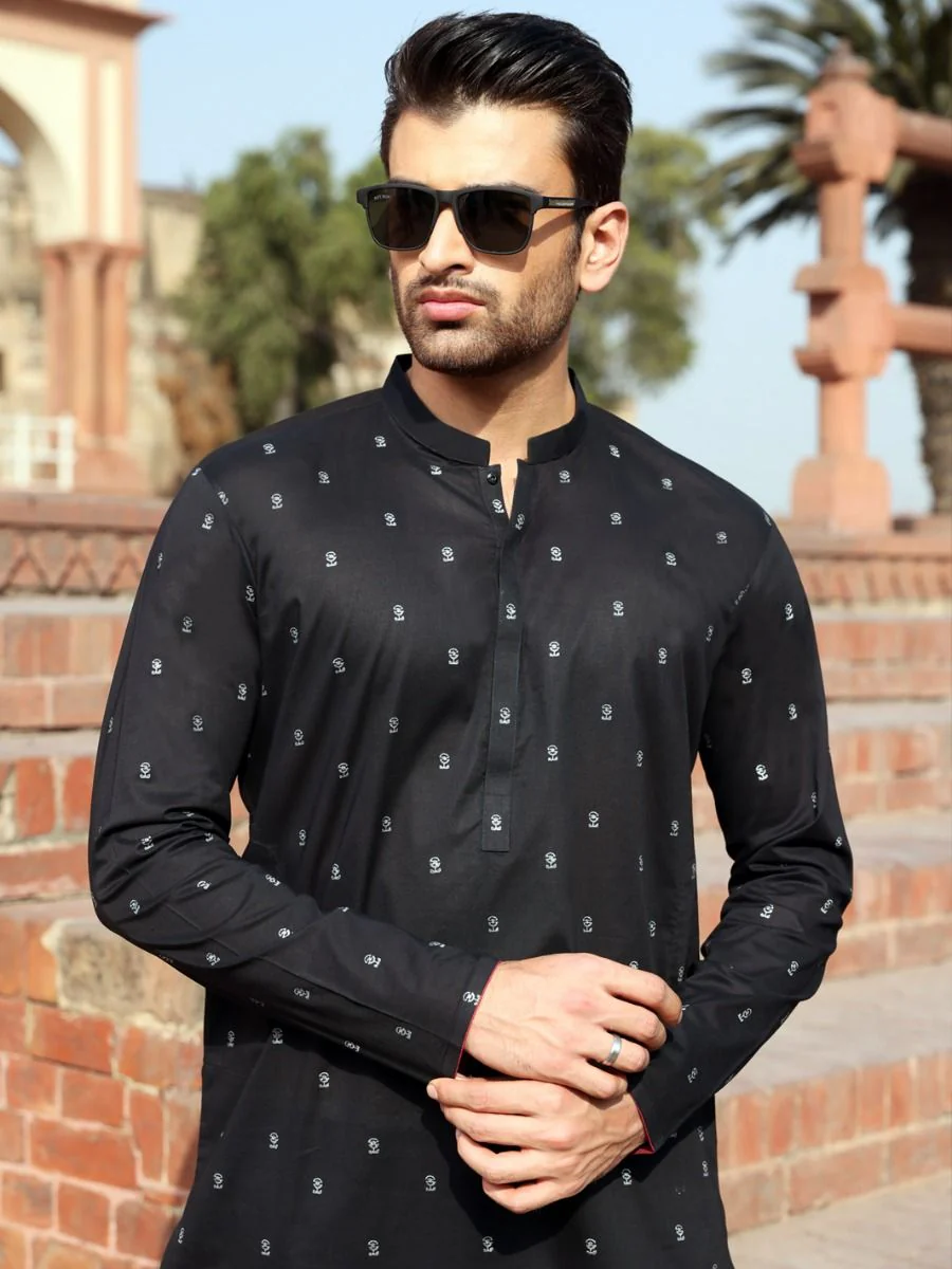 BLACK COTTON KURTA | AL-K-US-913C V-2 2021 - Image 3