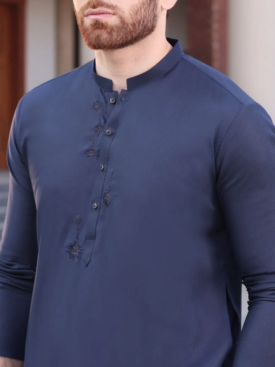 NAVY BLUE VISCOSE KURTA | AL-K-US-917 V-1 2021 - Image 2