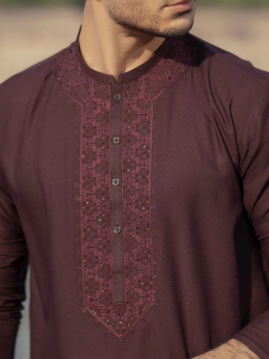 MAROON VISCOSE KURTA | AL-K-US-920 V-2 2021 - Image 3