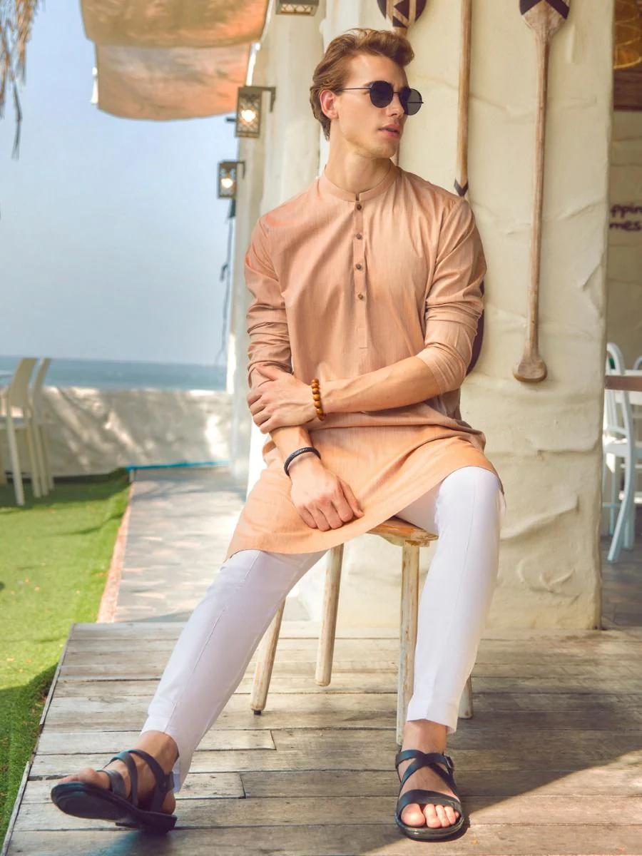 PEACH COTTON KURTA | AL-K-US-966/AM-945E - Image 3