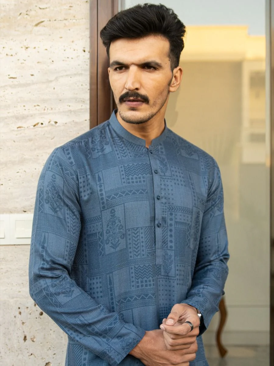 BLUE VISCOSE KURTA | AL-K-US-968/AM-5012A - Image 3