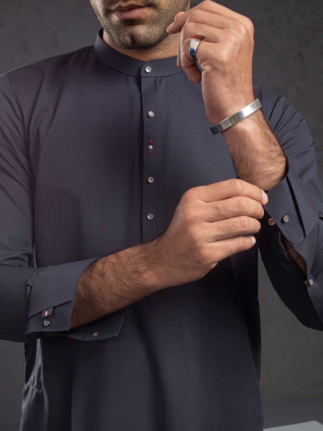 GREY BLENDED KAMEEZ SHALWAR | AL-KS-3001B/AM-6145-B1 - Image 3