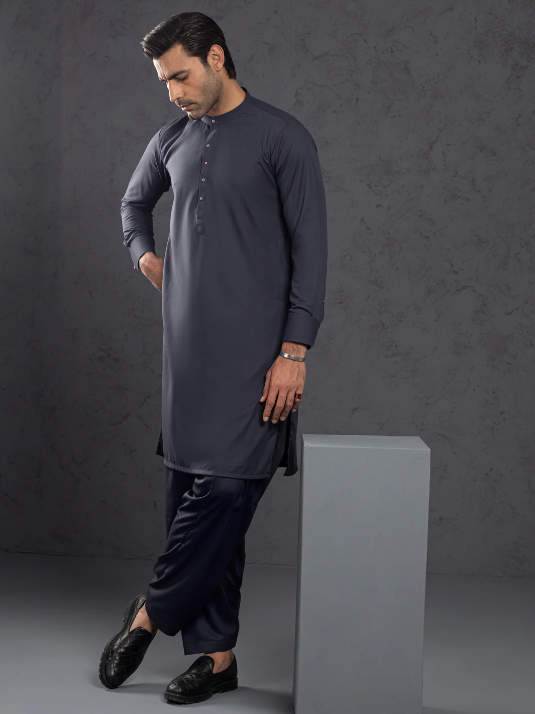 GREY BLENDED KAMEEZ SHALWAR | AL-KS-3001B/AM-6145-B1 - Image 6