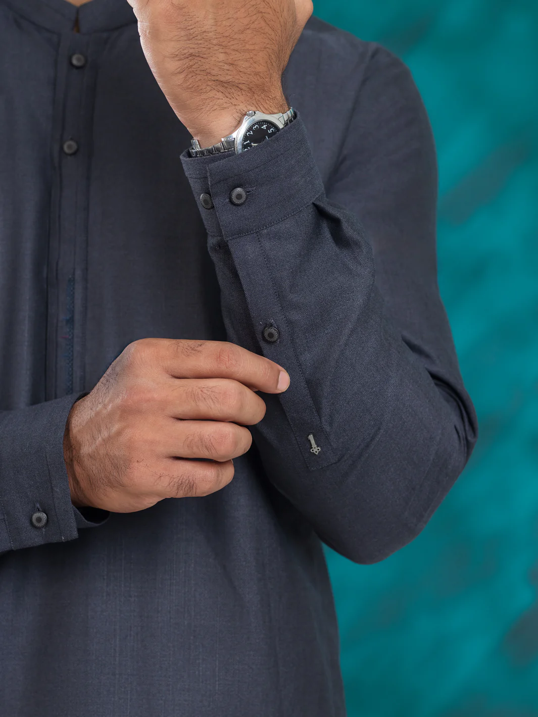 CHARCOAL GREY BLENDED KAMEEZ SHALWAR | AL-KS-3032/AM-6170E - Image 4